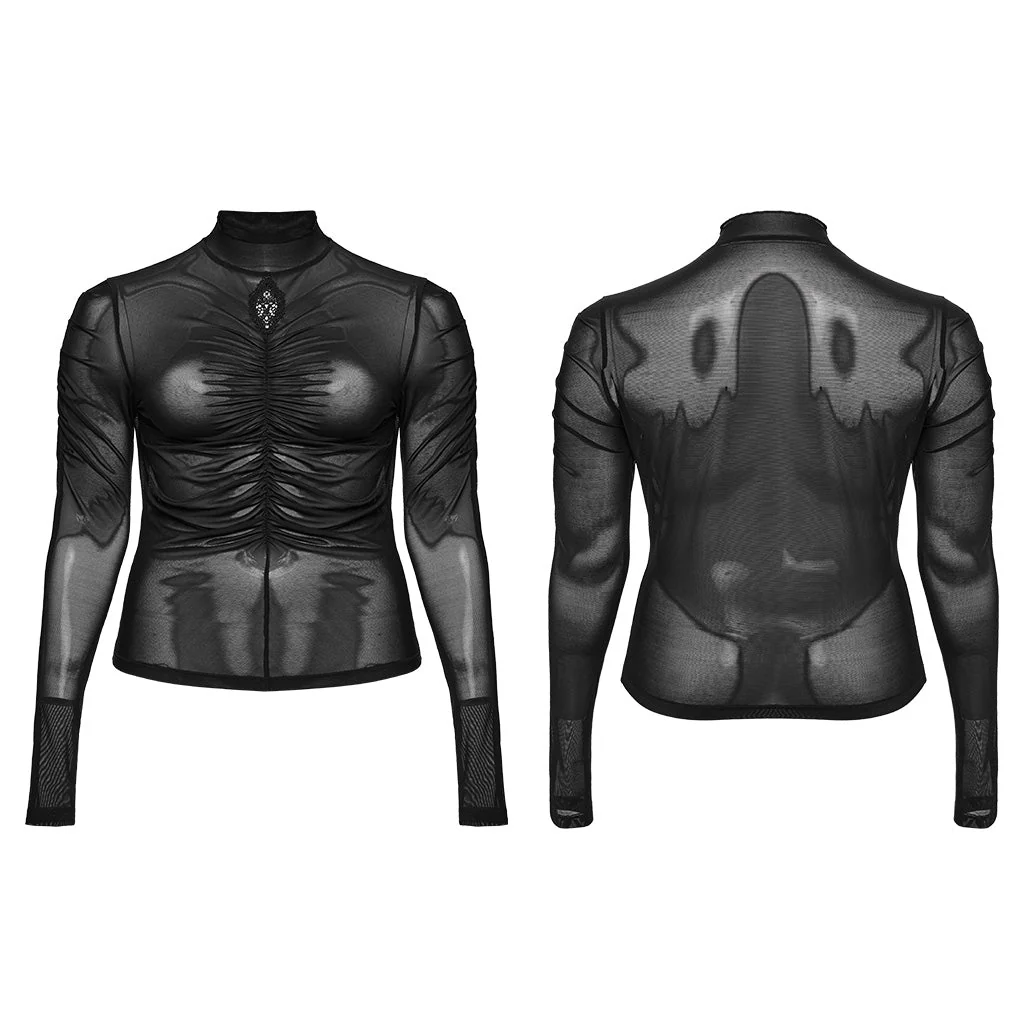 DT-800TCF Gothic Ruched Skeleton Sheer Long Sleeve T-Shirt - Image 26