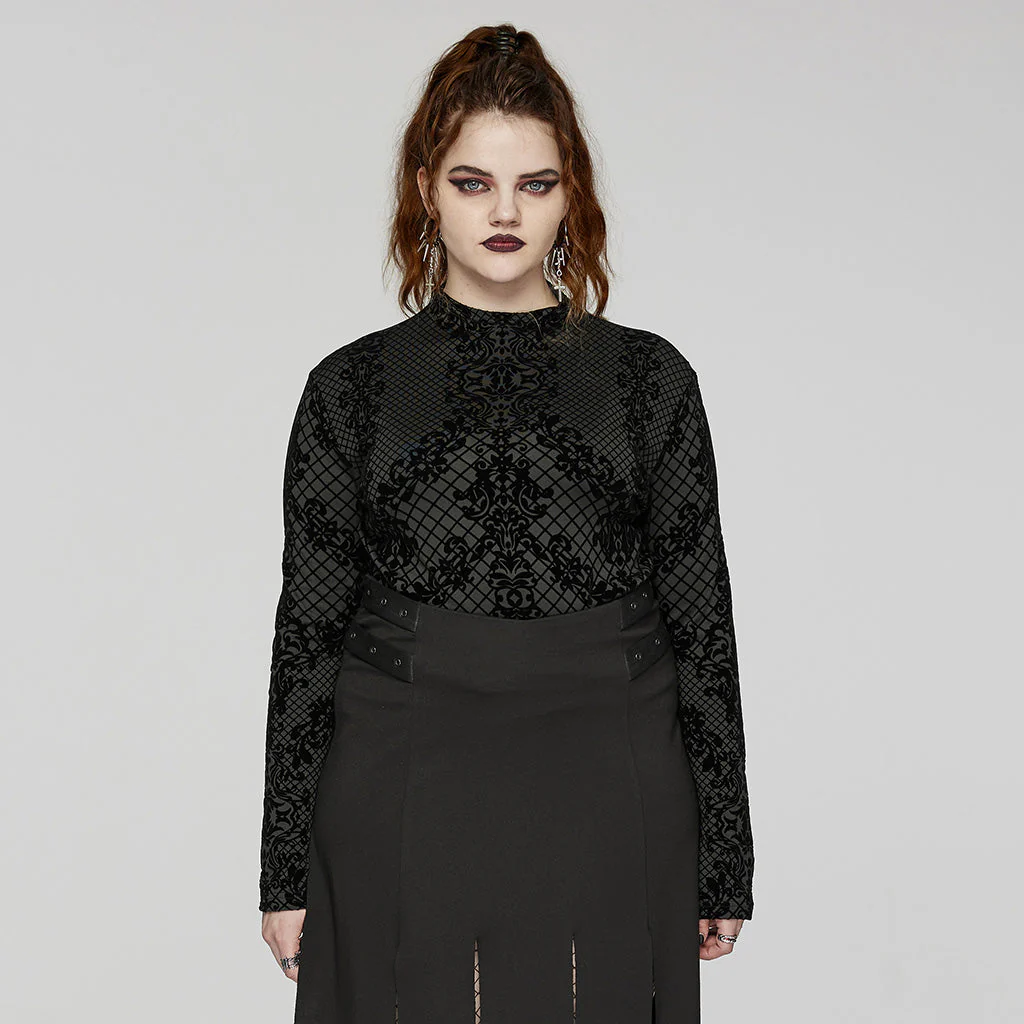 DT-830TCF Gothic Black Flocked Mesh Long Sleeve T-Shirt - Image 11