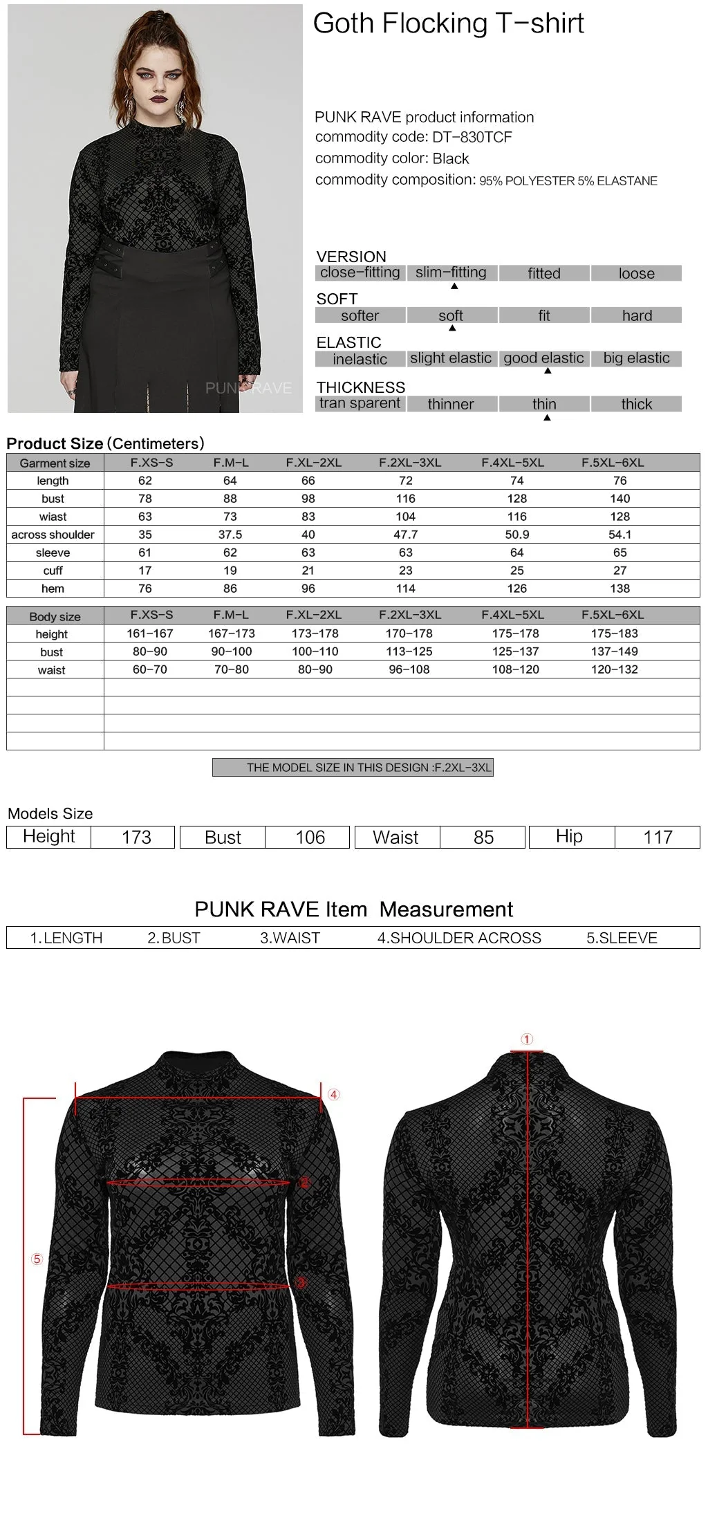 DT-830TCF Gothic Black Flocked Mesh Long Sleeve T-Shirt - Image 12