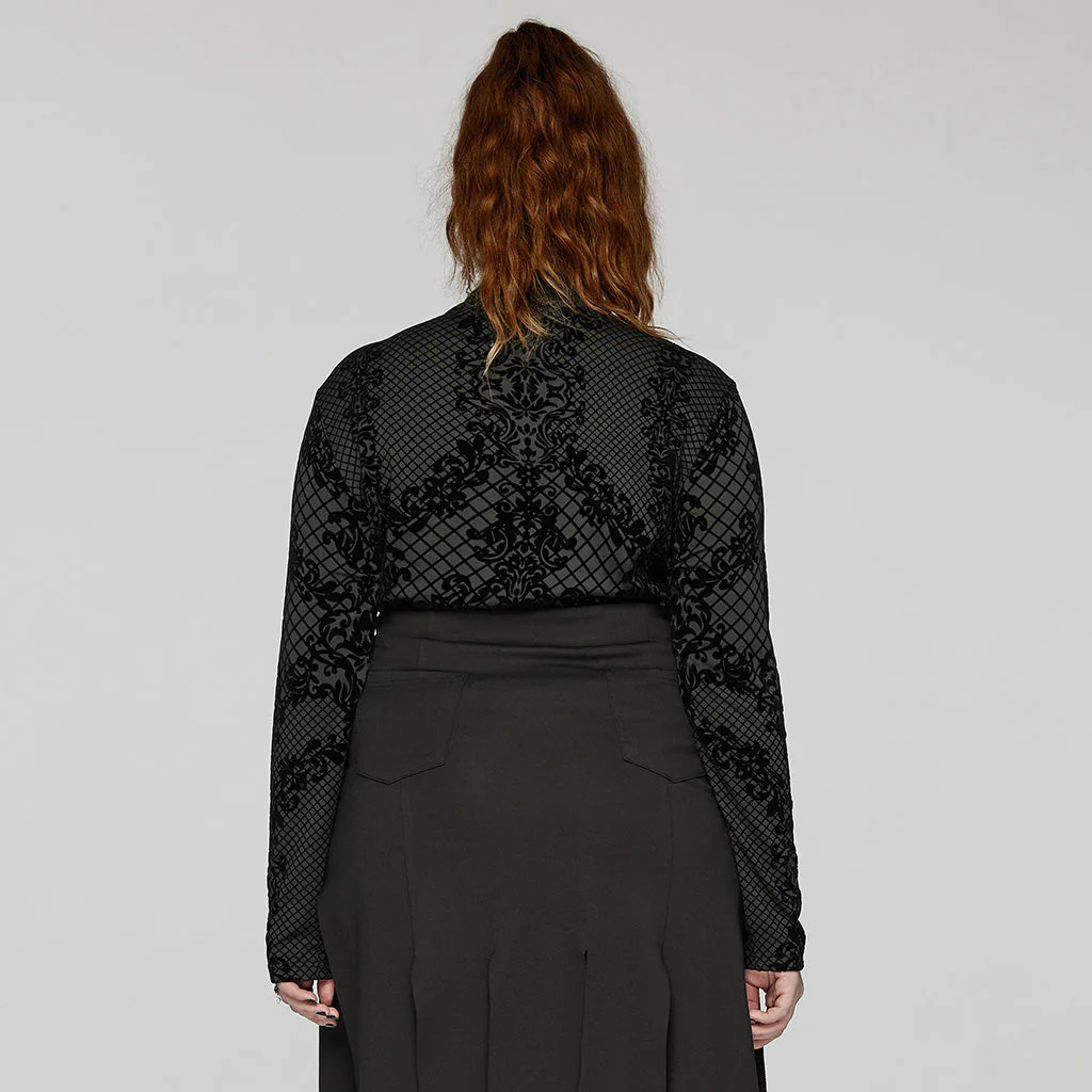DT-830TCF Gothic Black Flocked Mesh Long Sleeve T-Shirt - Image 14