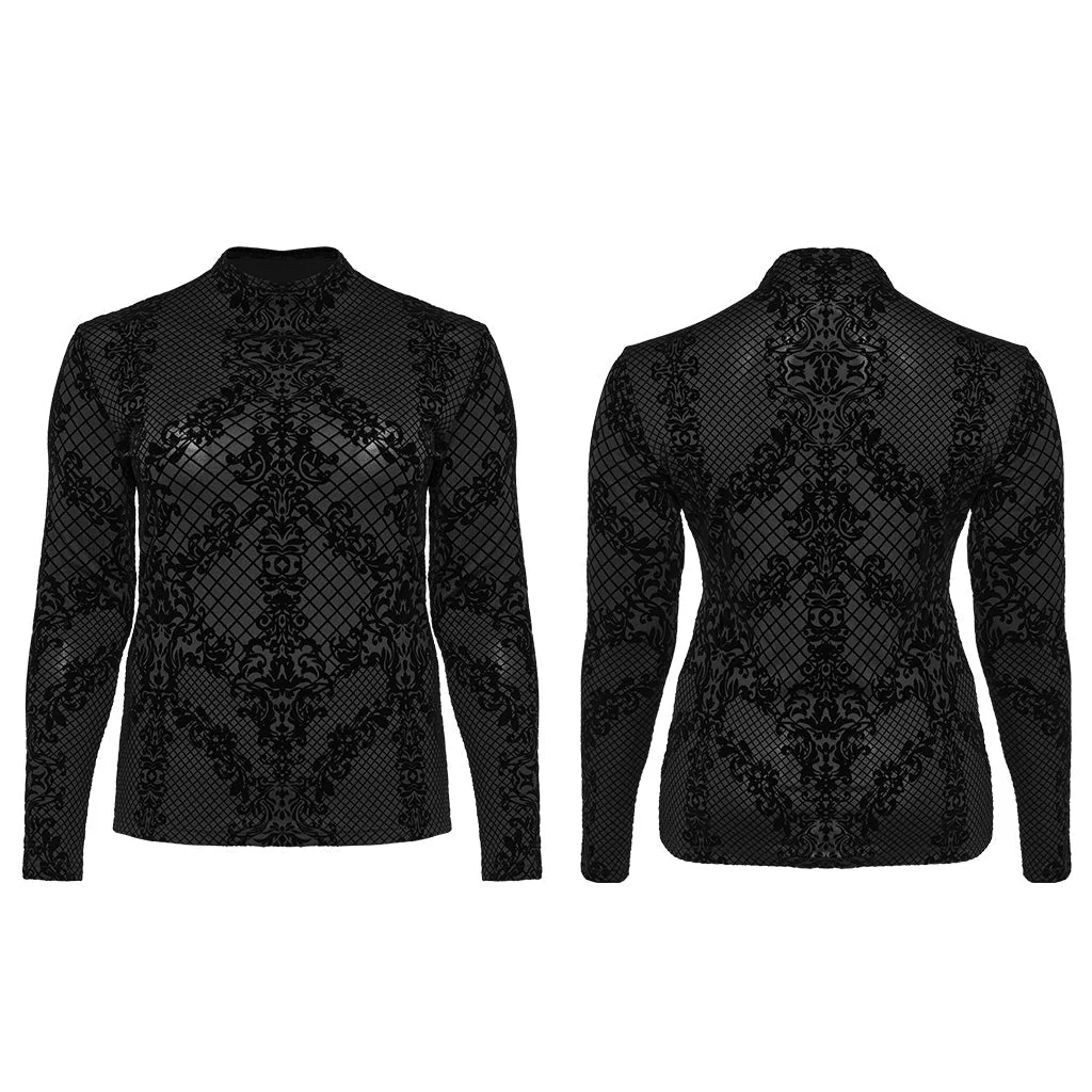 DT-830TCF Gothic Black Flocked Mesh Long Sleeve T-Shirt - Image 16