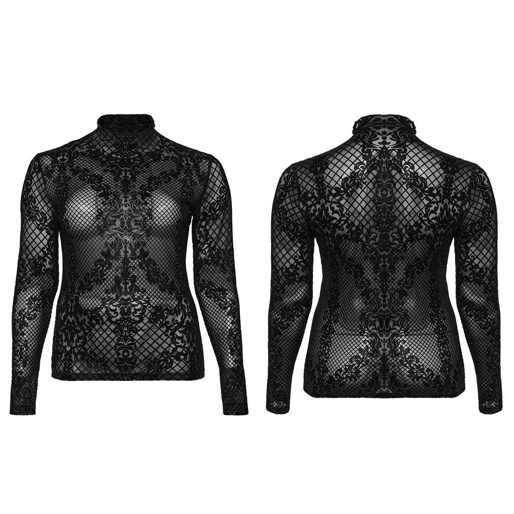 DT-832TCF Gothic T-Shirts Women??????????????????????????????????¡ì???????????????o????????????????????????????????¡ì??????????????????????????????????????????????¡ì???????????????s Black Lace Mesh Long Sleeve Top - Image 6