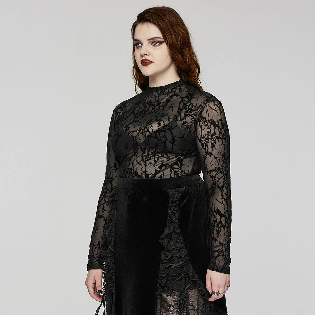 DT-834TCF Gothic Black Lace Mesh Floral Long Sleeve T-Shirt - Image 21