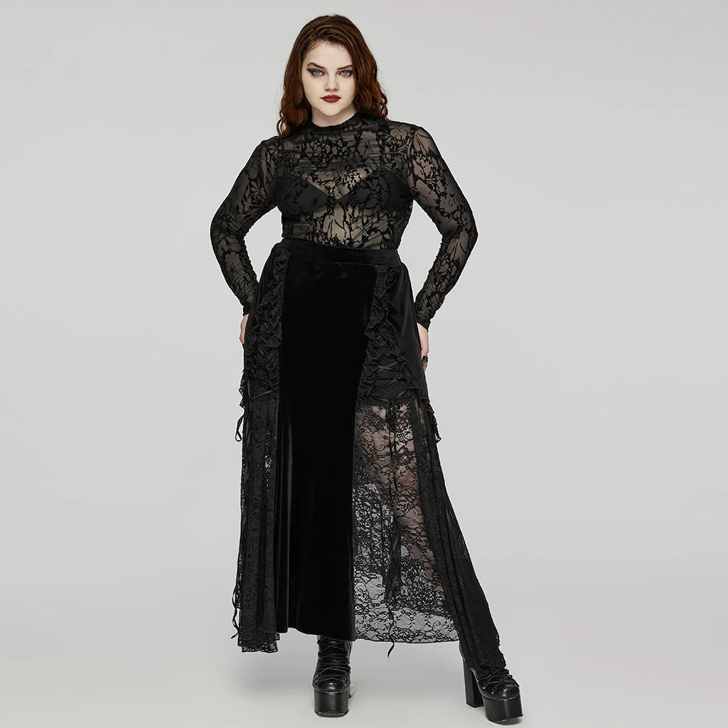 DT-834TCF Gothic Black Lace Mesh Floral Long Sleeve T-Shirt - Image 23