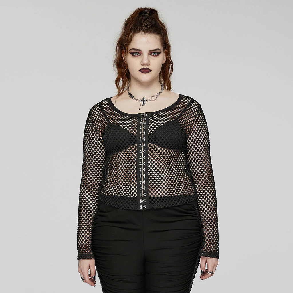 DT-869TCF Fishnet Mesh Punk Shirt Gothic Black Long Sleeve Top - Image 20