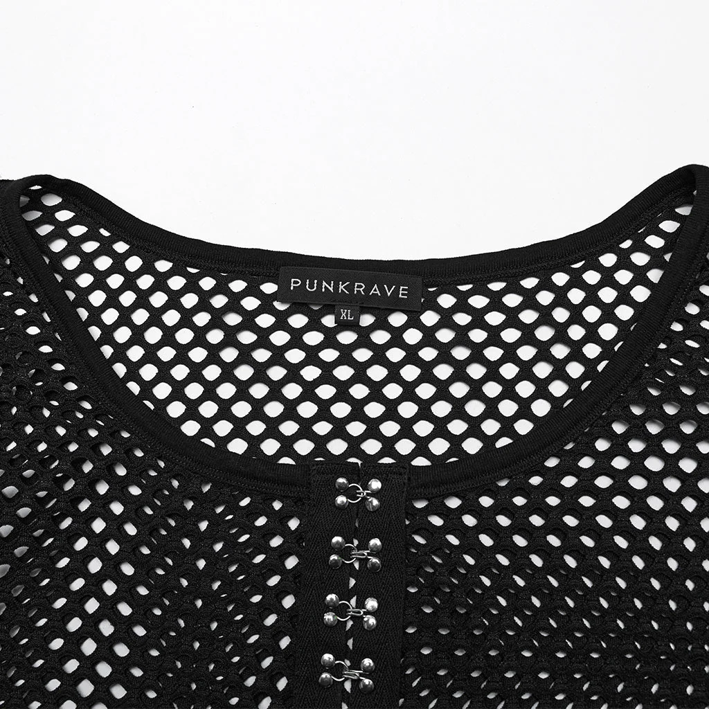 DT-869TCF Fishnet Mesh Punk Shirt Gothic Black Long Sleeve Top - Image 27