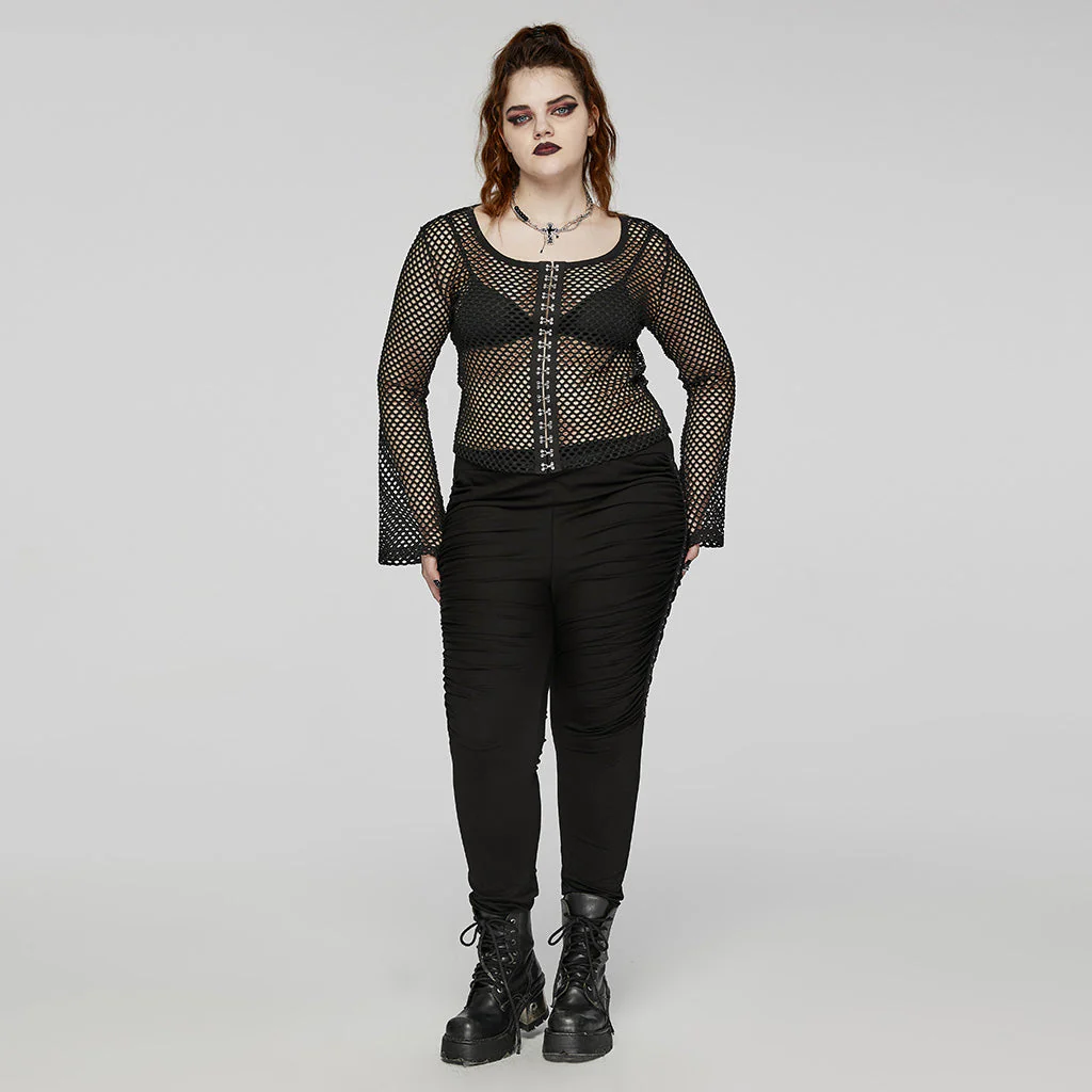 DT-869TCF Fishnet Mesh Punk Shirt Gothic Black Long Sleeve Top - Image 5