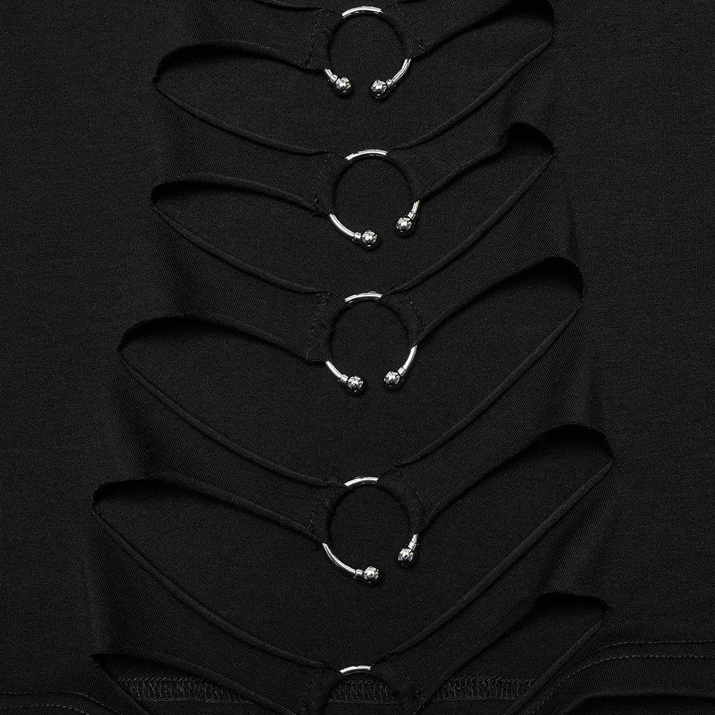 DT-875TCF Off-Shoulder Cutout Buckle Design Punk T-Shirts - Image 17