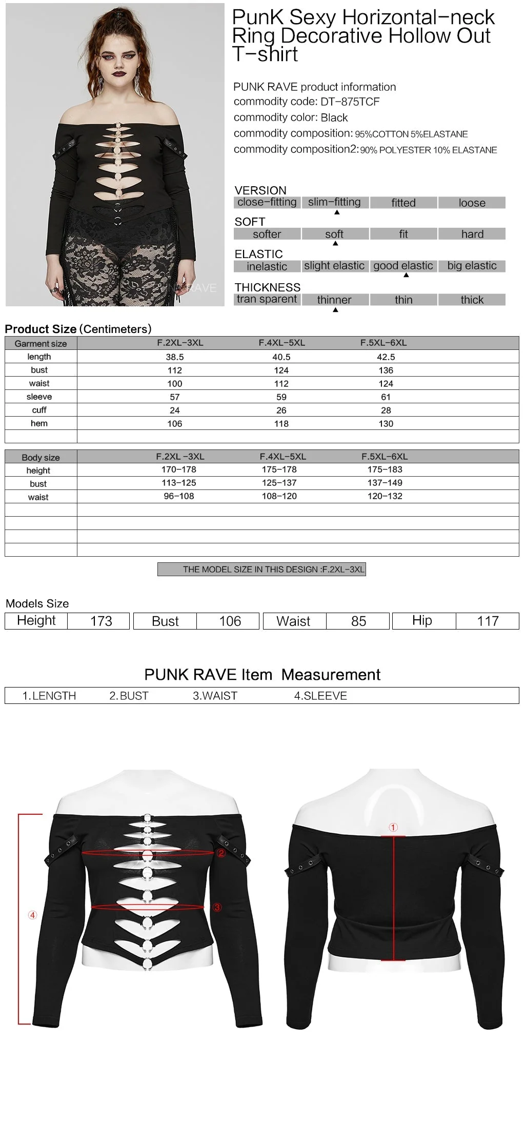 DT-875TCF Off-Shoulder Cutout Buckle Design Punk T-Shirts - Image 20