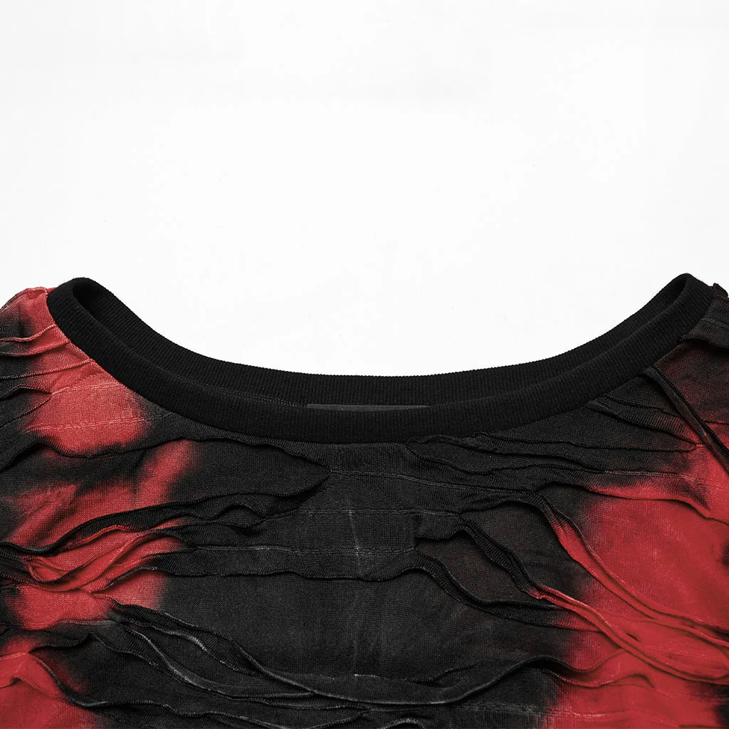 DT-905TCF Edgy Tie-Dye Mesh Sleeve Punk T-Shirts - Image 17