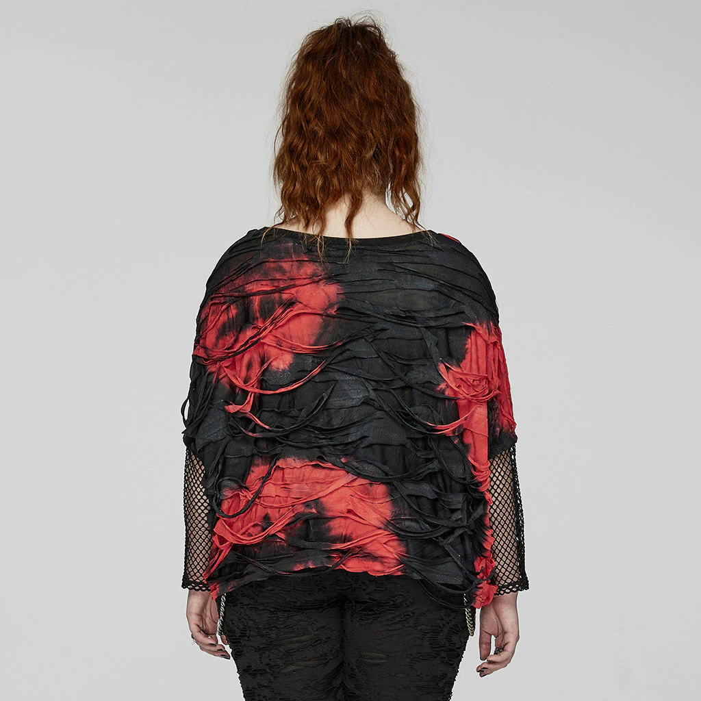 DT-905TCF Edgy Tie-Dye Mesh Sleeve Punk T-Shirts - Image 4