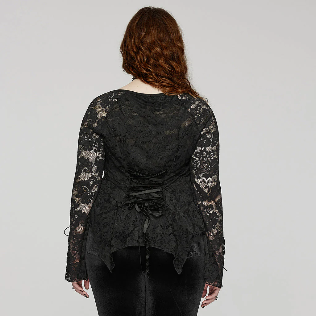 DT-925TCF Gothic Lace Top V-Neck Irregular Hem Design Shirt - Image 14