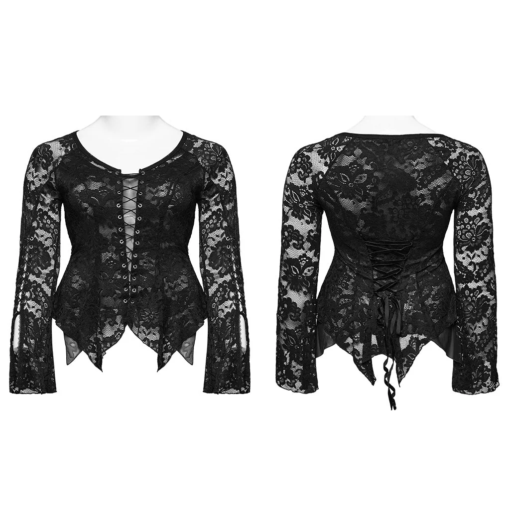 DT-925TCF Gothic Lace Top V-Neck Irregular Hem Design Shirt - Image 15