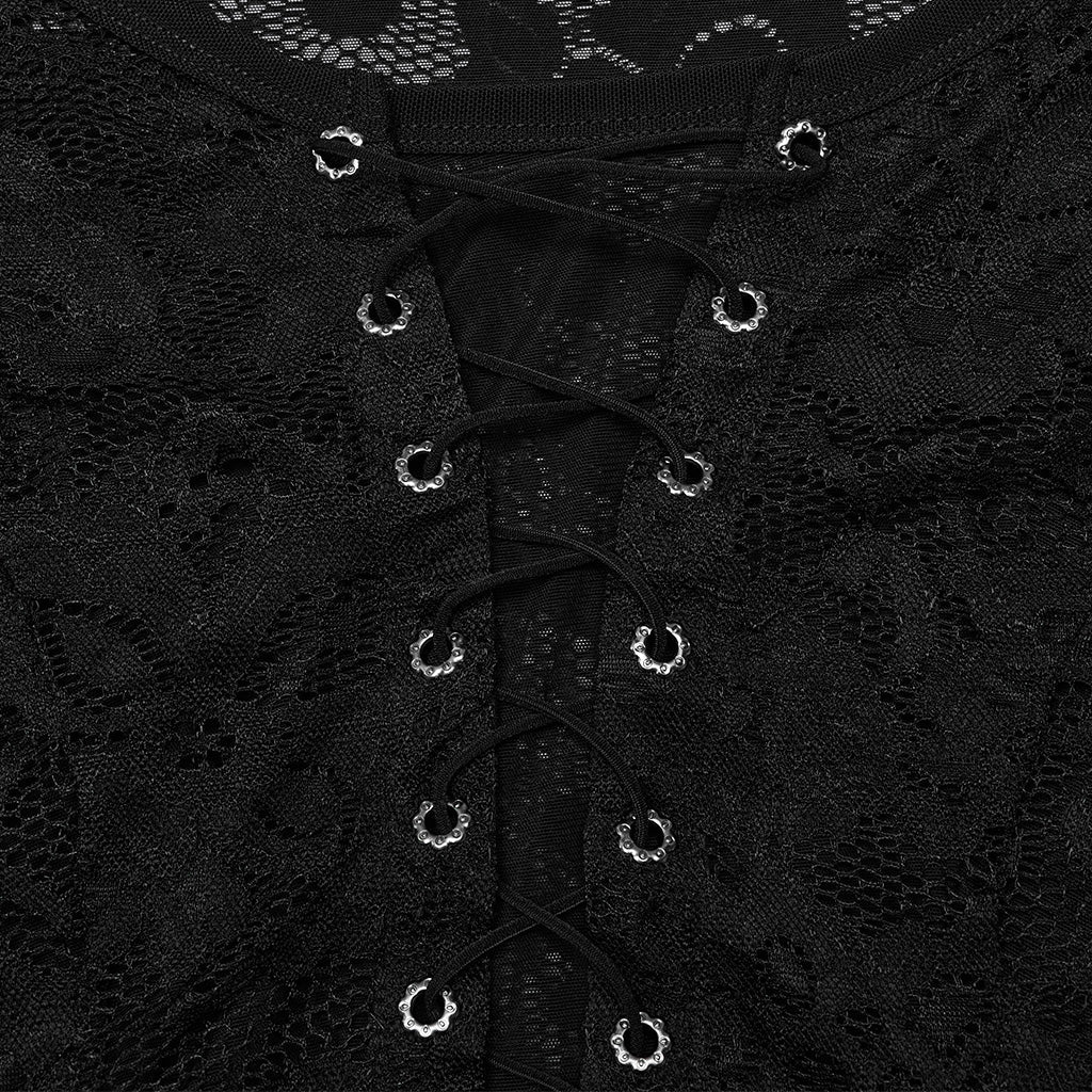 DT-925TCF Gothic Lace Top V-Neck Irregular Hem Design Shirt - Image 16