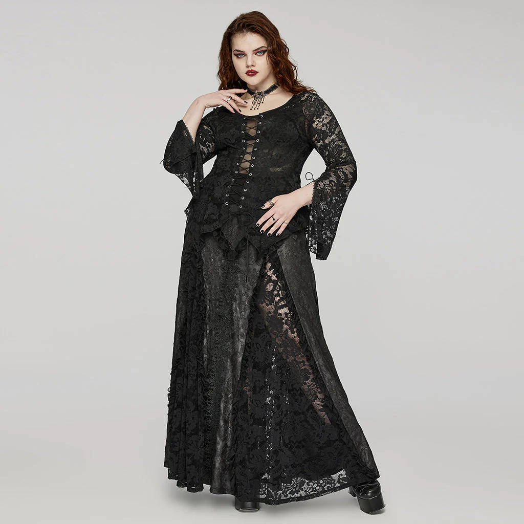 DT-925TCF Gothic Lace Top V-Neck Irregular Hem Design Shirt - Image 5