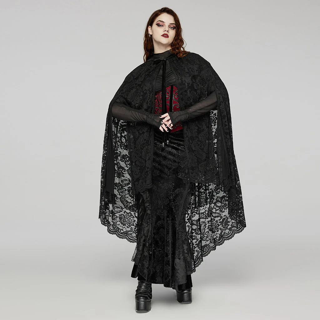DY-1629DPF Gothic Lace Hooded Cloak Drape Sleeve Coat - Image 5