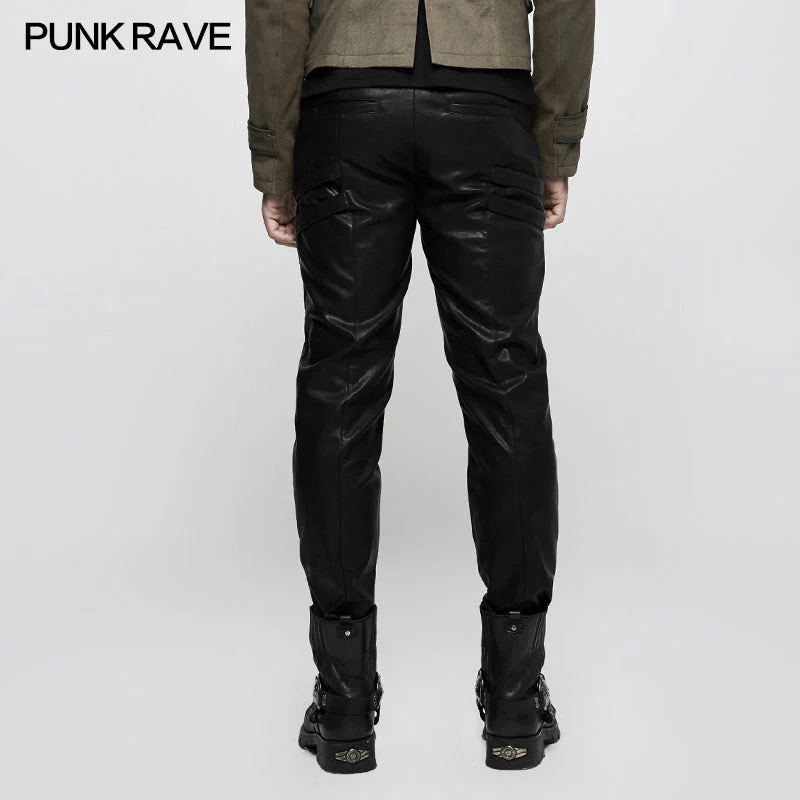 K-297 Elastic Mesh Spliced Leather Punk Pants For Men - Image 2