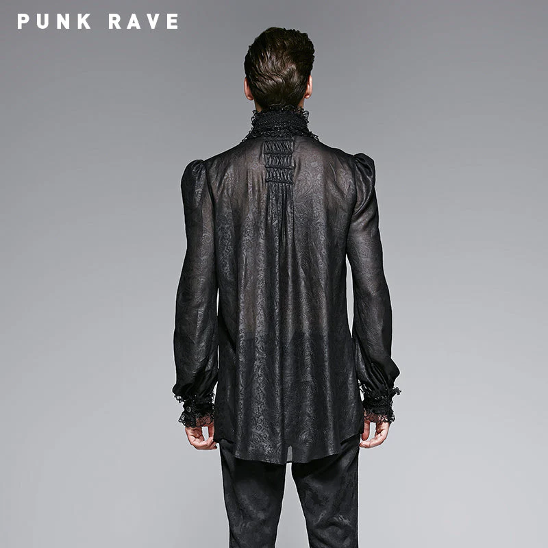Y-568 Embossing Chiffon Gothic Shirt With Ruffled Long Sleeves - Image 2