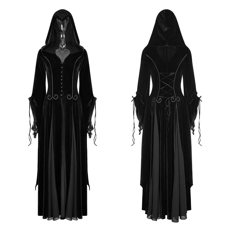 Y-797 Embroidered Dark Goddess Long Velvet Gothic Coat For Women Byzantine Style - Image 4