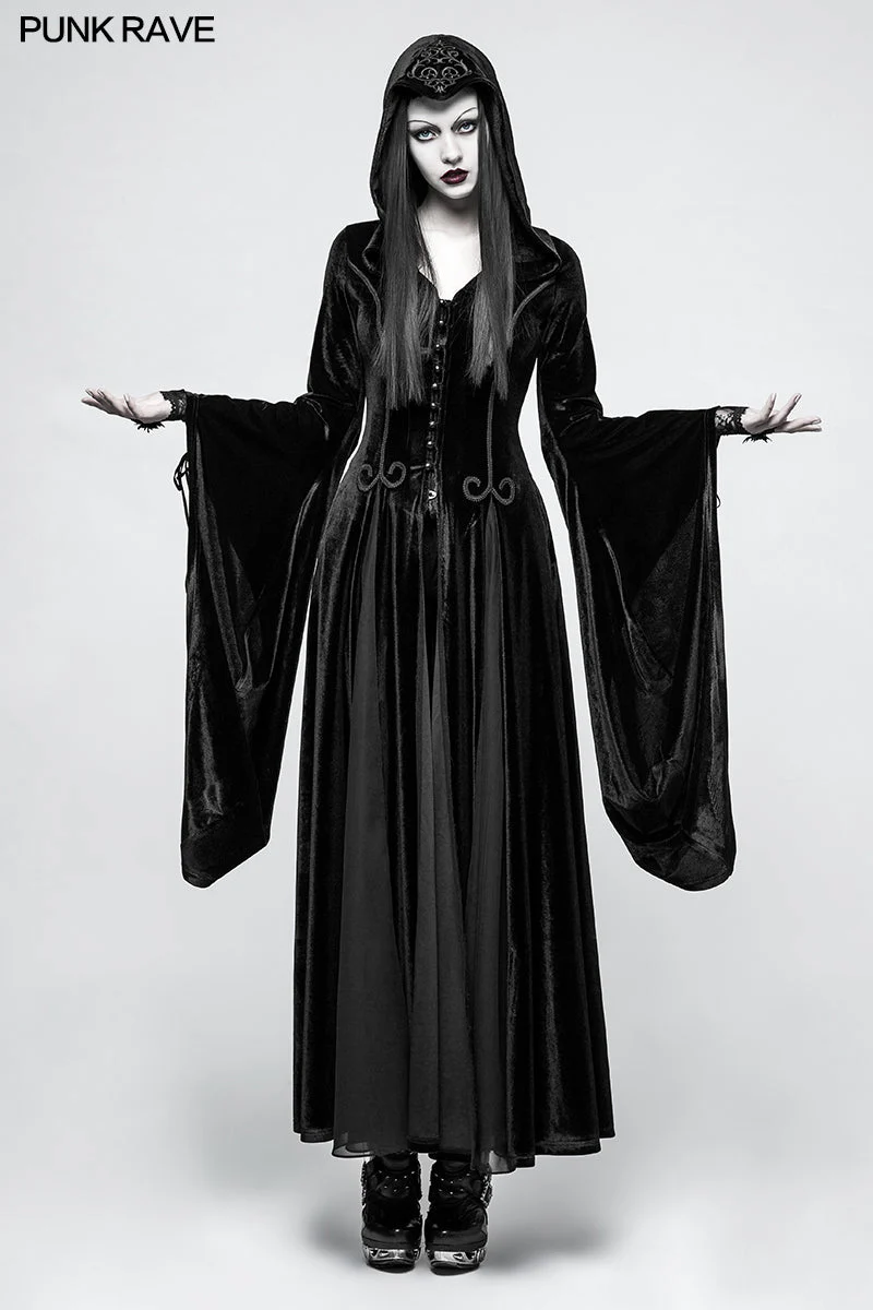 Y-797 Embroidered Dark Goddess Long Velvet Gothic Coat For Women Byzantine Style - Image 6