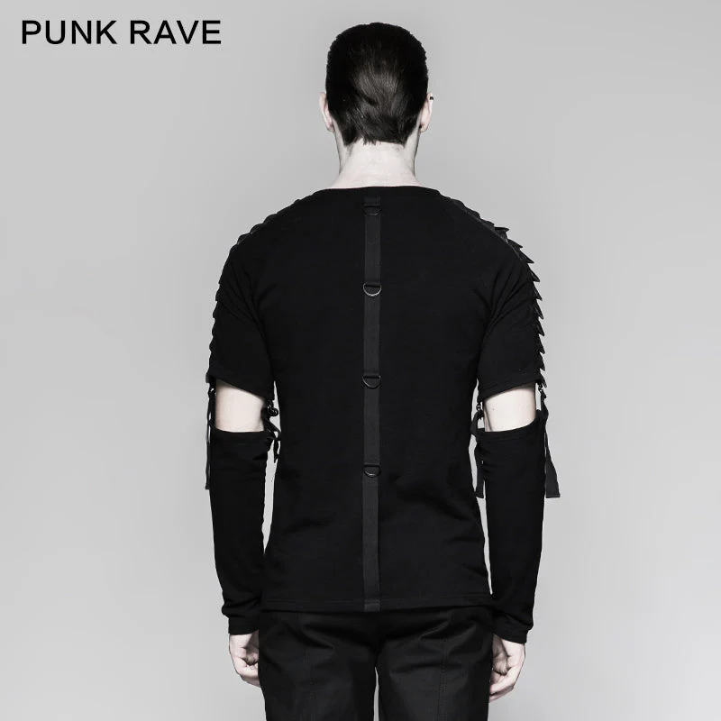 T-460 European Style Detachable Sleeves Cotton Punk T-shirts - Image 3