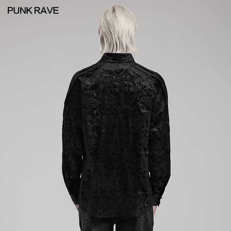 Exquisite Hand-Sewn Buckle WY-1571CCM Pleats Shoulders Embossed Pattern Goth Shirt - Image 3