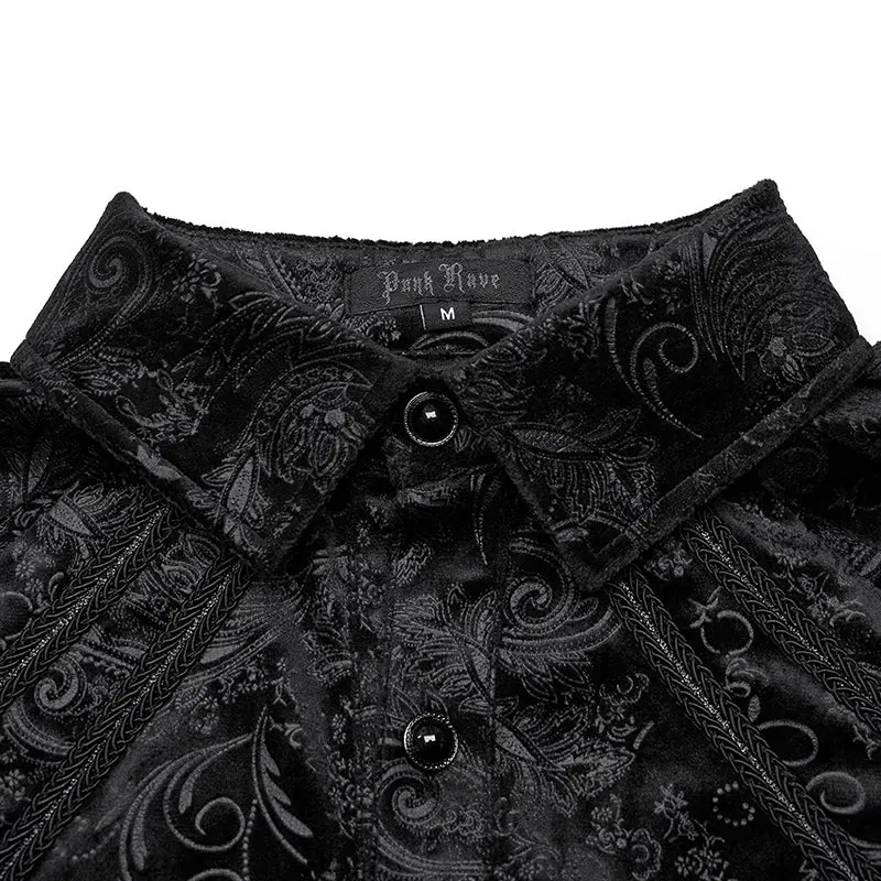 Exquisite Hand-Sewn Buckle WY-1571CCM Pleats Shoulders Embossed Pattern Goth Shirt - Image 5