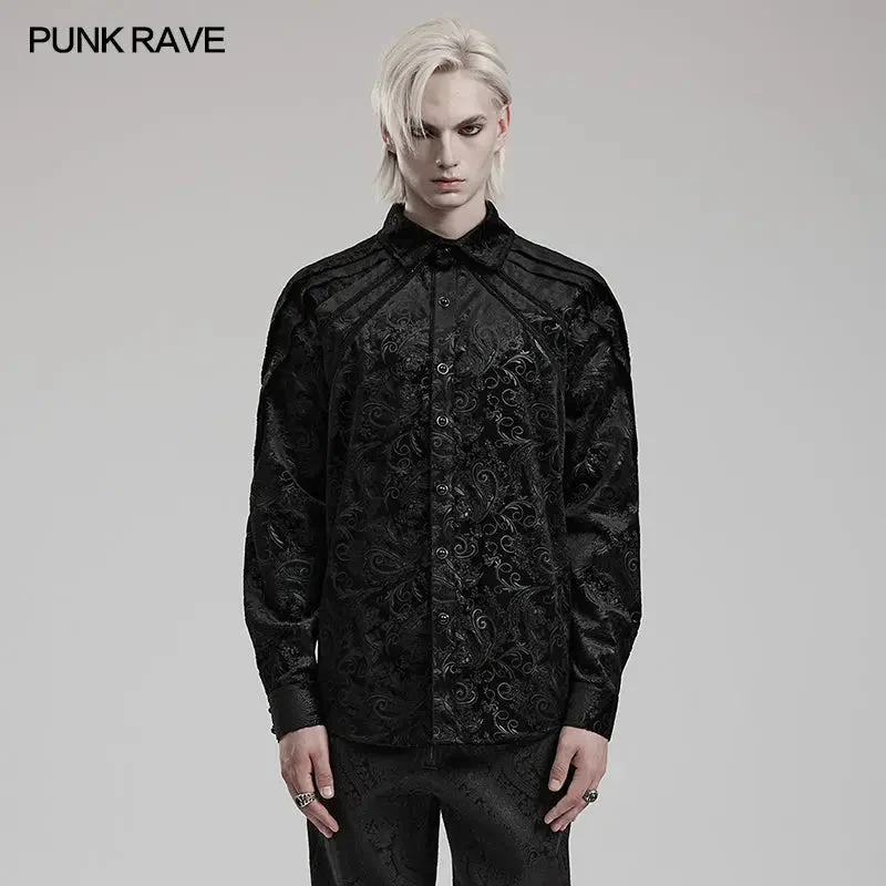 Exquisite Hand-Sewn Buckle WY-1571CCM Pleats Shoulders Embossed Pattern Goth Shirt - Image 6