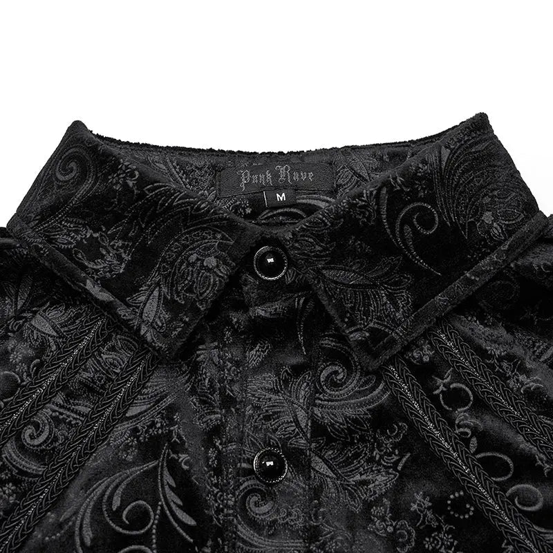 Exquisite Hand-Sewn Buckle WY-1571CCM Pleats Shoulders Embossed Pattern Goth Shirt - Image 9