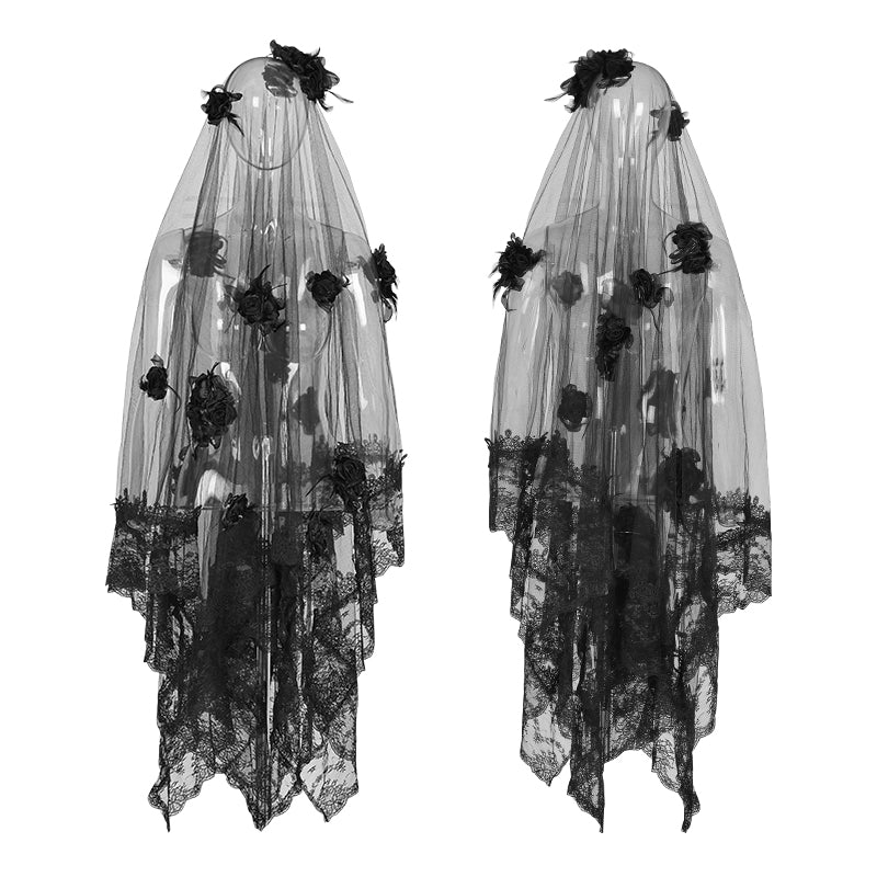 S-224 Exquisite Lace Gothic Accessories 3d Flower Gorgeous Veil With Flowing Mesh - Image 4