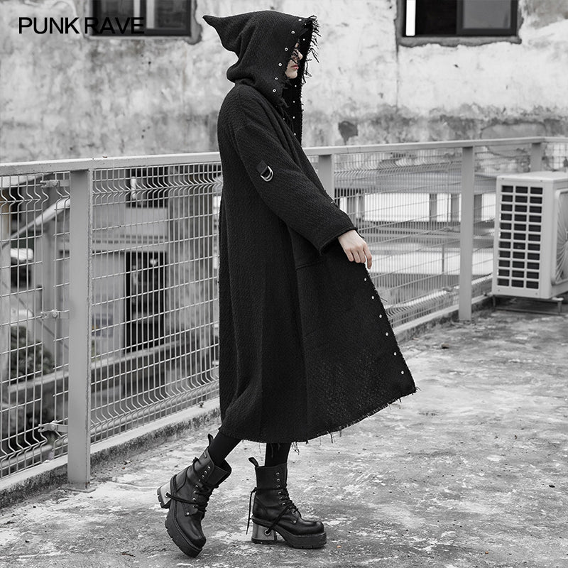OPY-362DQF Eyelet Dark Burrs Loose Long coat  (with belt) - Image 3