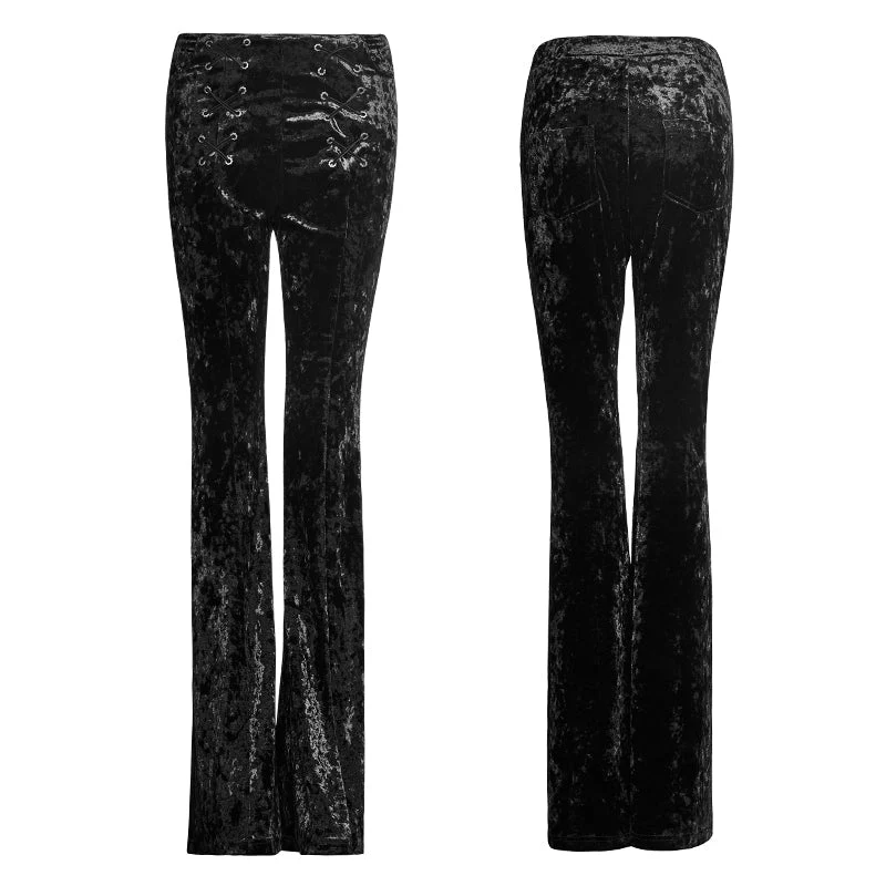 PK-104 Fancy Design Flower Velvet Women Flared Gothic Pants - Image 3