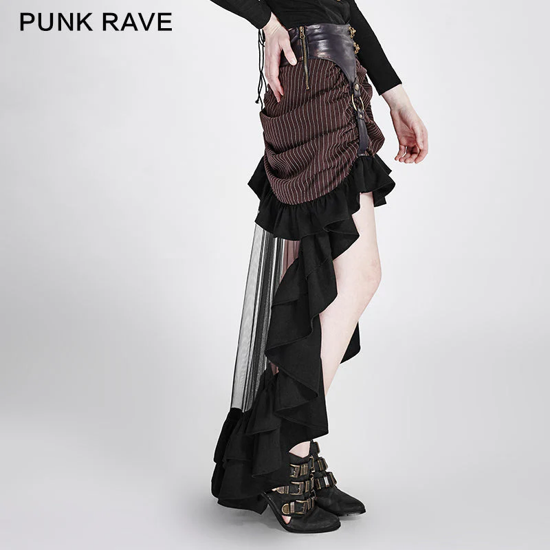 Q-302 Fancy Design Stripe Woven Fabric Transparent Mesh Punk Skirt - Image 3