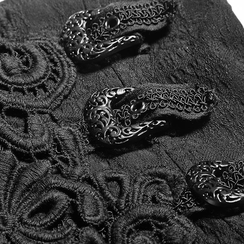Q-313 Fancy Palace black High Waist Flower Embroidery High Low Gothic Skirt - Image 5
