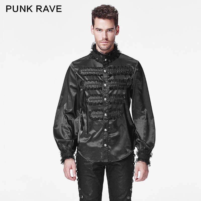 Y-599 Fancy Silk Gothic Shirt For Stage With Lace High Collar