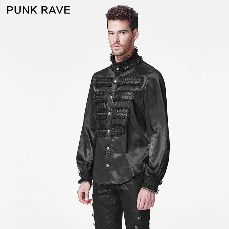 Y-599 Fancy Silk Gothic Shirt For Stage With Lace High Collar - Image 3