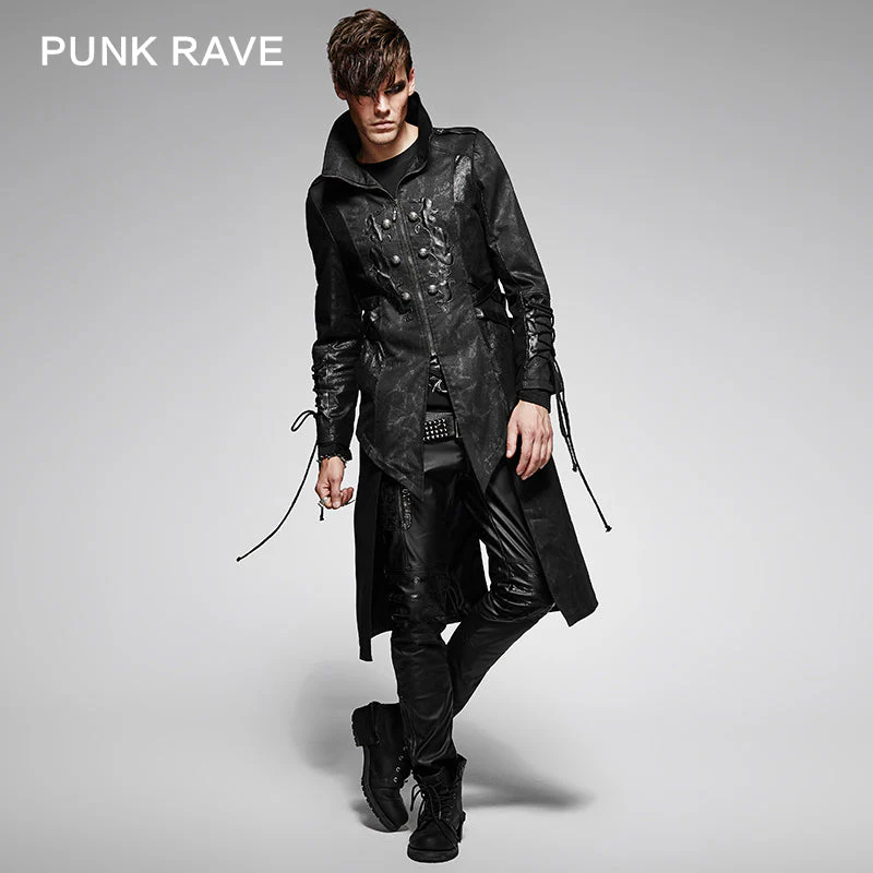 Y-376 Fashion Asymmetrical Long Sleeve Punk Jacket With High Neck For Men - Image 4