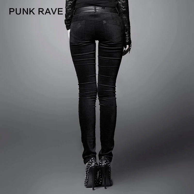 For Women K-166 Fashion black Ladies Punk Pants - Image 2