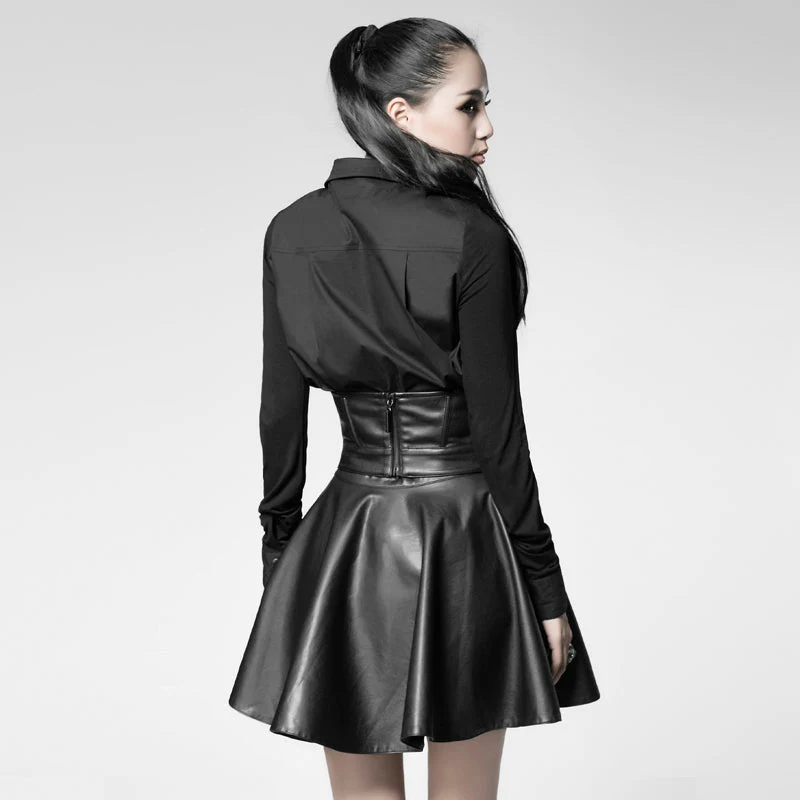 PQ-025 Fashion black Leather Punk Skirt - Image 3