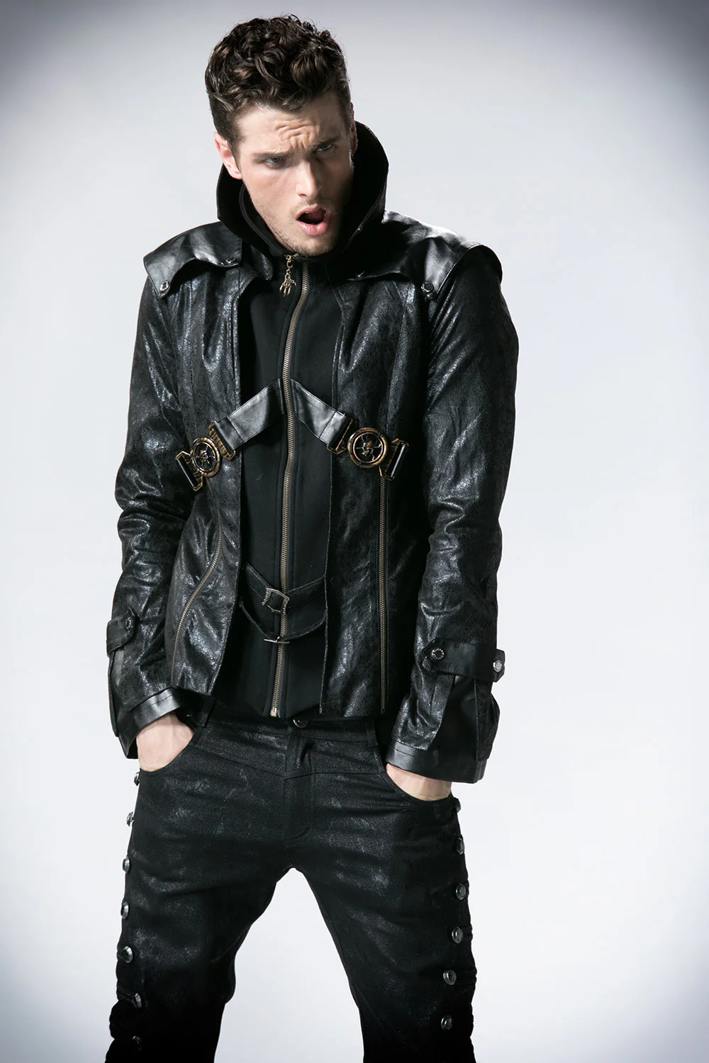 Y-254 Fashion Chinchilla Leather Punk Coat - Image 13