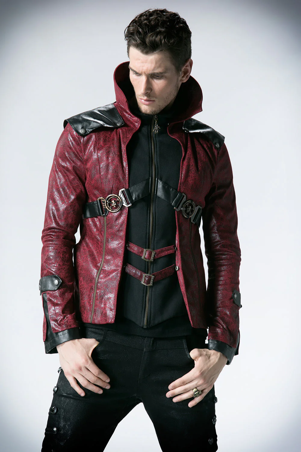 Y-254 Fashion Chinchilla Leather Punk Coat - Image 14