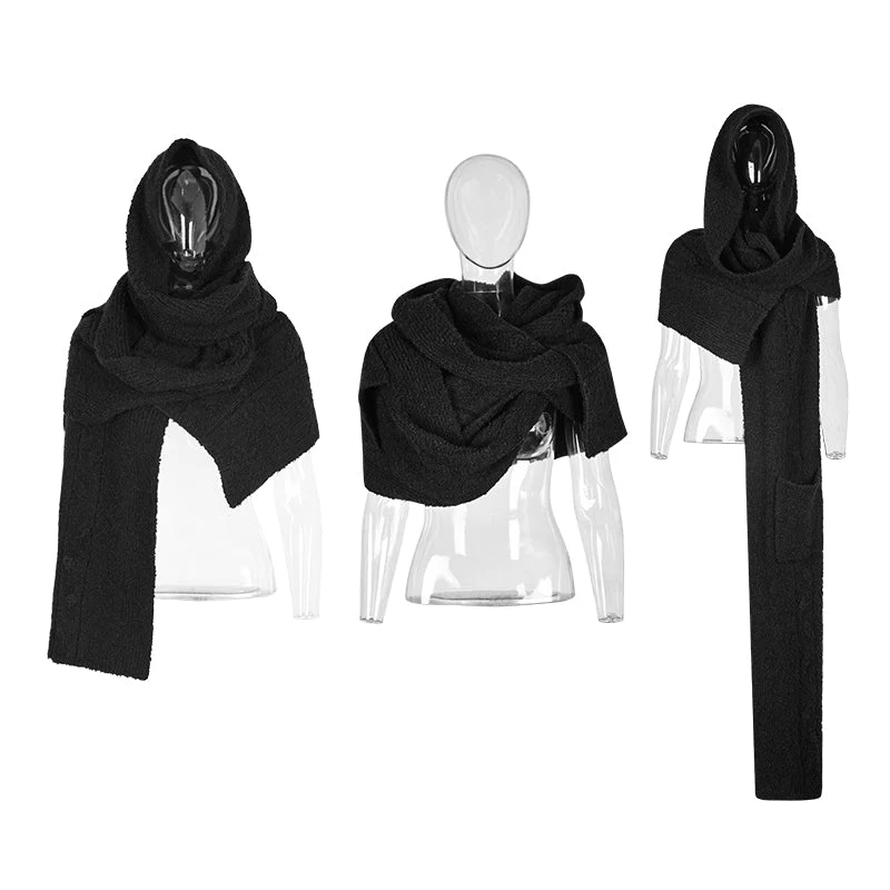 OPM-047 Fashion Heavy Wool Gothic Accessories Hooded Scarf For Women - Image 4