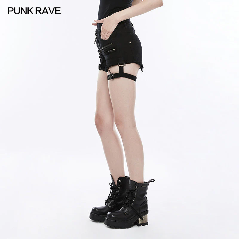 WK-311 Fashion Inelastic Short Punk Pants With Rivet And Metal Decoration - Image 2