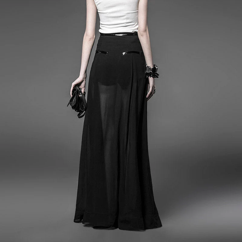 PQ-032 Fashion Long black Chiffon Divided Punk Skirt With Shorts Inside - Image 3