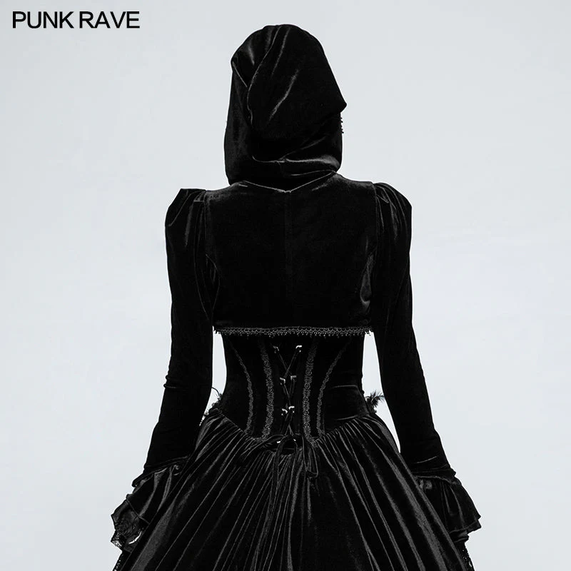 Y-820 Fashion Luxury Velvet Hooded Short Gothic Coat For Women - Image 3