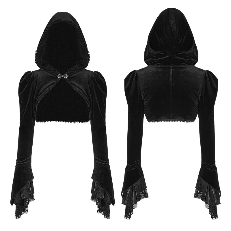 Y-820 Fashion Luxury Velvet Hooded Short Gothic Coat For Women - Image 4