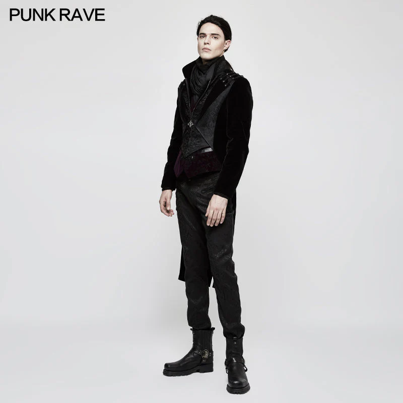 Y-814 Fashion Men Velvet Gothic Coat With Adjustable Buckle - Image 2