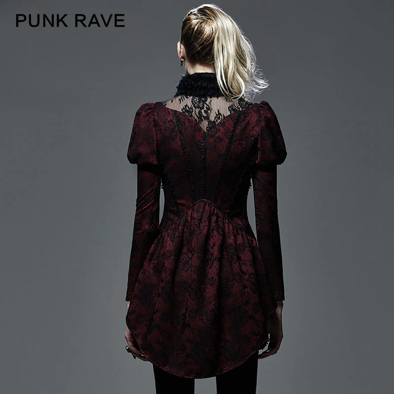 Y-585 Fashion Red Lace Skinny Gothic Trench Coats - Image 2