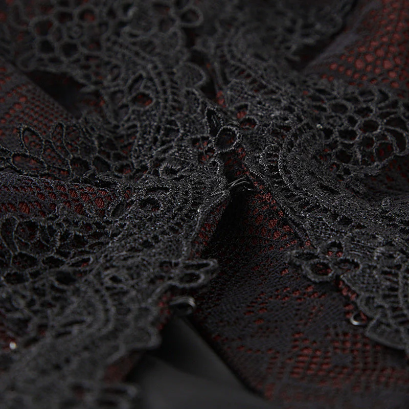 Y-585 Fashion Red Lace Skinny Gothic Trench Coats - Image 5