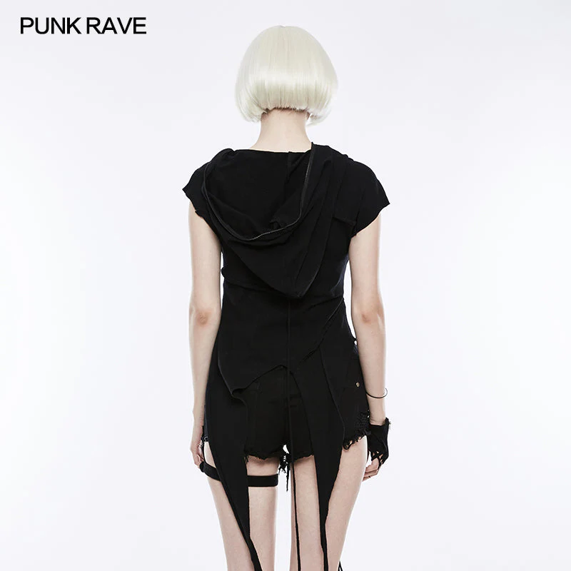 OPT-153 Fashion Slant Hat Mosaic Punk T-shirt Irregular Top - Image 3